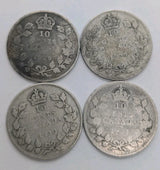 Canada silver 10 cent coins, lot of 4 10 c coins - 1928 to 1931 - NumisFind