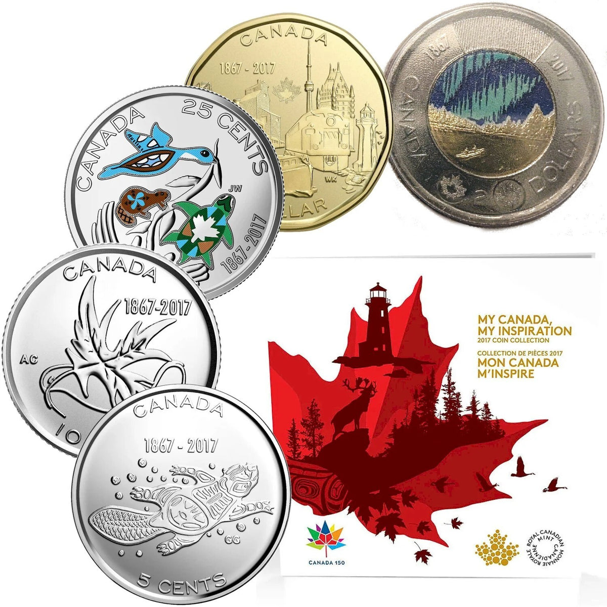 RARE MINT ERROR - Snow On Trees - 2017 My Canada My Inspiration - 5 Coin Set0