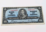 Canada 1937 $5 Five Dollar Banknote Coyne - Towers Fine/VeryFine0