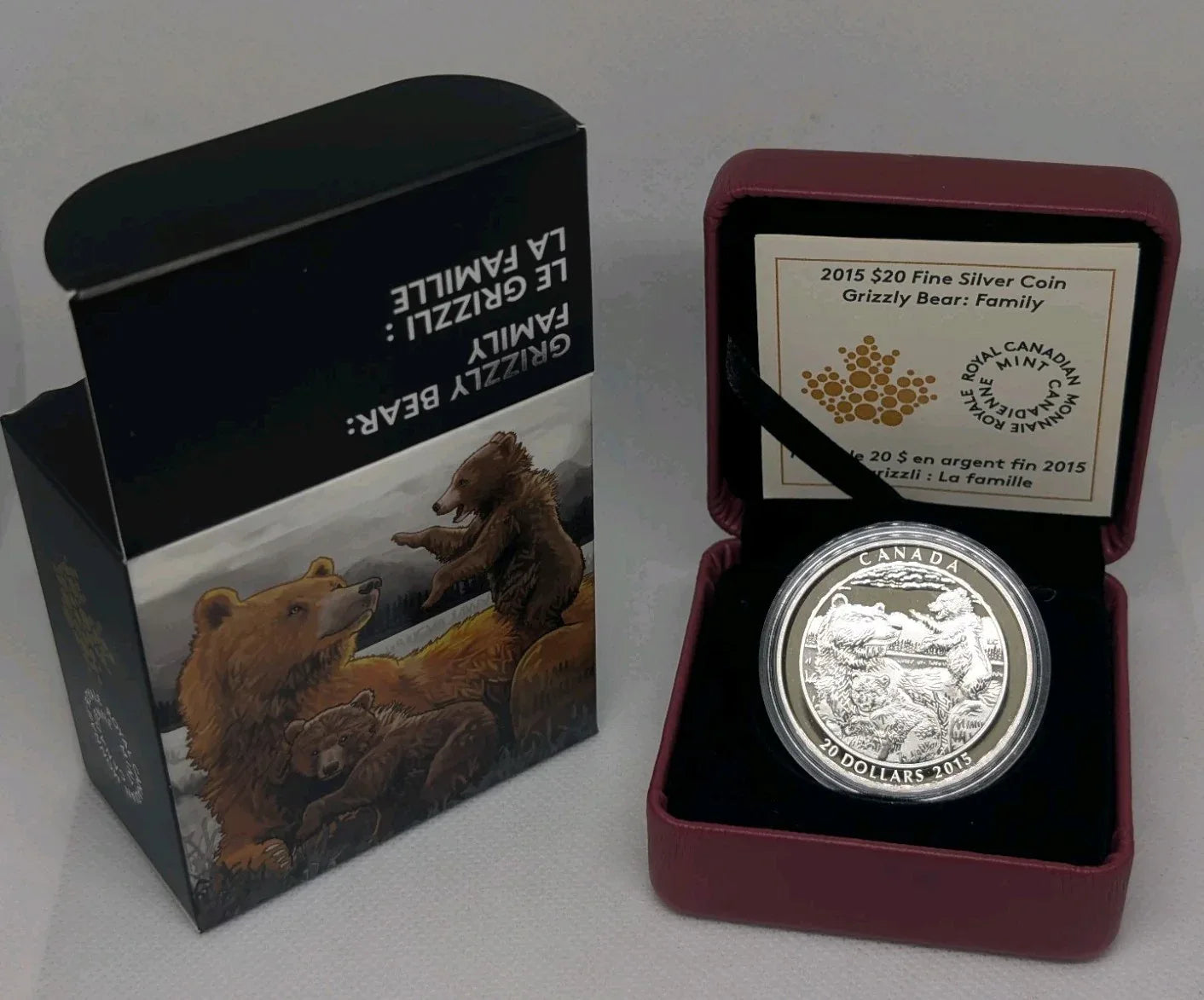 2015 Fine Silver 1oz Proof $20 Grizzly Bear: Family - NumisFind