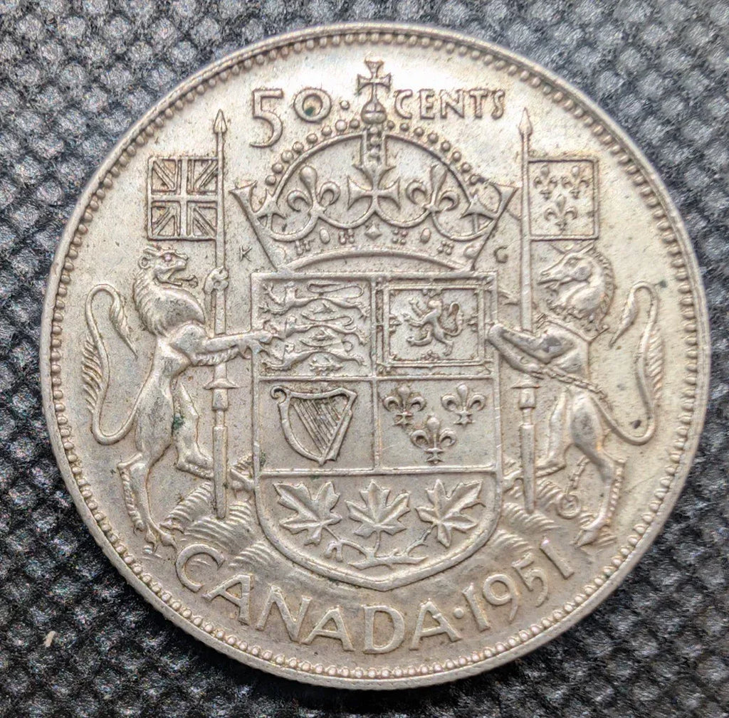 Mint Error! Die clash obverse - 1951 Canada SILVER Half Dollar Fifty Cents Coin - NumisFind
