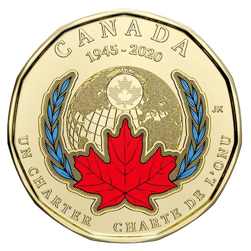 2020 Canada $1 Loonie 75th anniversary of UN Charter COLOURED  - from roll0