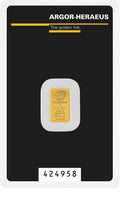 1g 24k Gold Bar – Argor-Heraeus Suisse – 99.99% Pure – Sealed Assay Card - NumisFind
