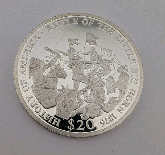 2001 LIBERIA 20 DOLLAR SILVER (0.999) PROOF COIN "BATTLE OF LITTLE BIG HORN"0