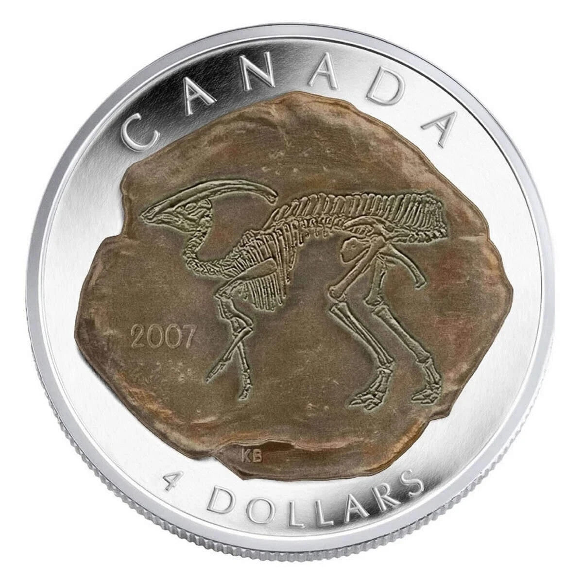 2007 $4 Dinosaur Collection: Parasaurolophus - Pure Silver Coin0