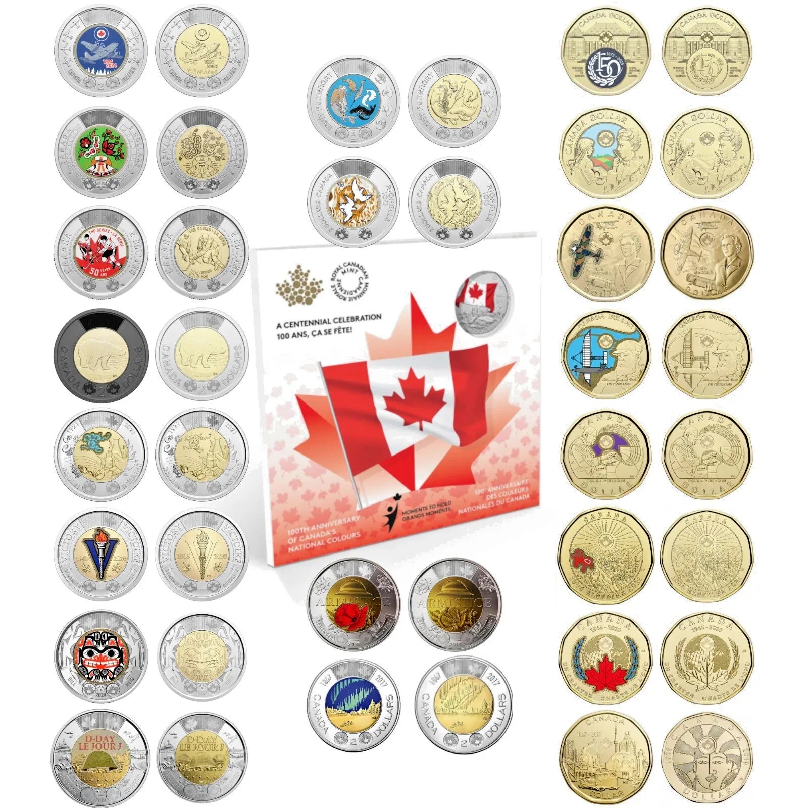 Canada Full Toonie & loonie set , 2017-2025 (40coins) + CAN Flag Silver coin - NumisFind