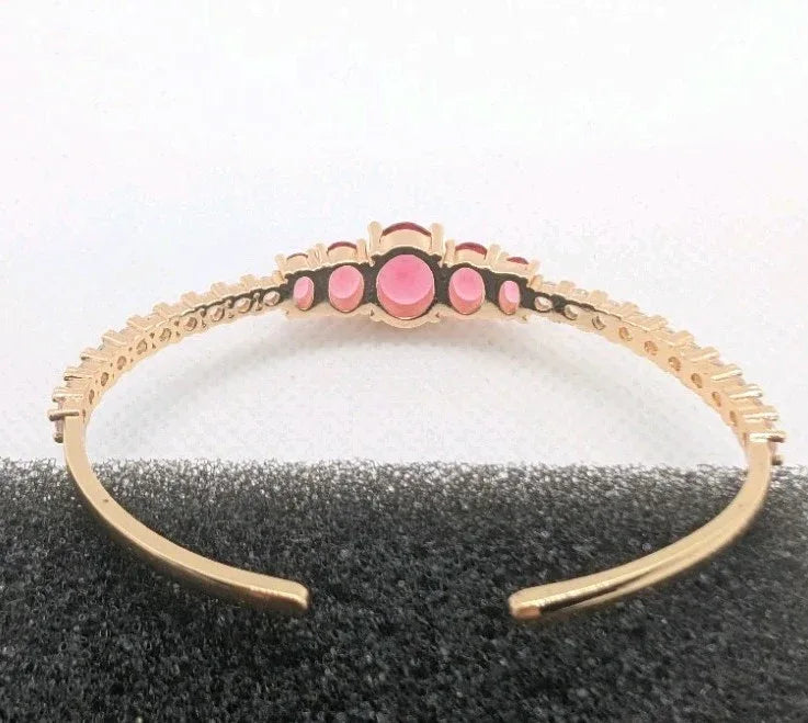 14K Gold Plated 925 Womens Bangle Bracelet With Pink & Clear Stones - NumisFind