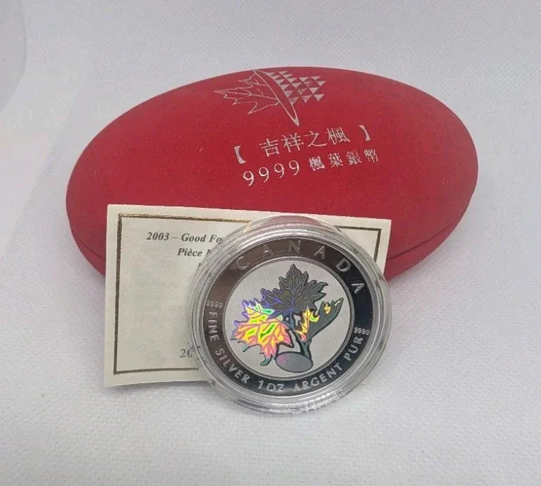 2003 Hologram Maple Leaf Good Fortune Pure 1oz .9999 silver coin Canada - NumisFind