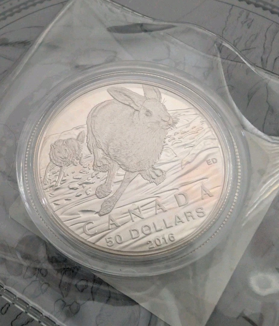 Canadian $50 Dollar Fine Silver Coin 99.99 Pure 2016 Wolf & Hare Royal CAN Mint1