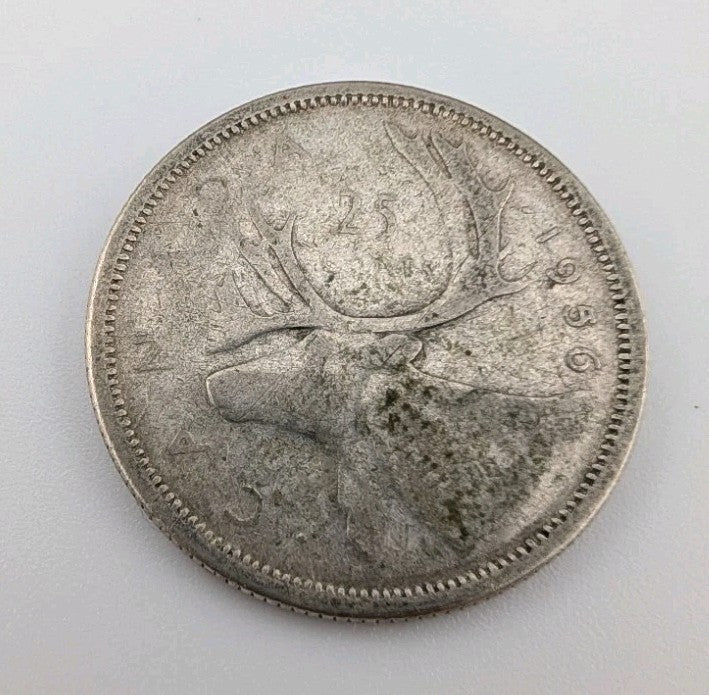 Canada 1956 25 Cents 25c Canadian Caribou Quarter Coin - 80% Silver - ASW .150oz0
