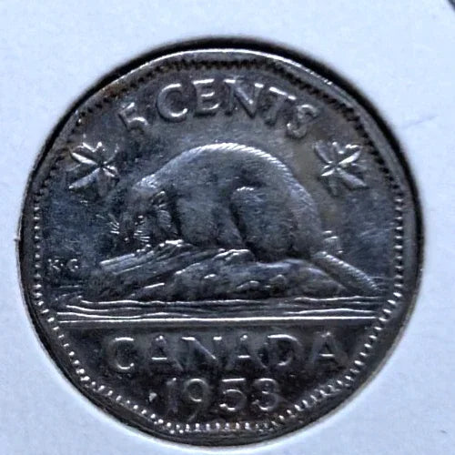 1953 SF Near Canada 5 Cent George VI Canadian Nickel Coin Five Cents - NumisFind