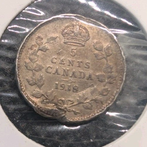 1918 impaired XF detail Canada  Silver 5 Cents Silver Coin0