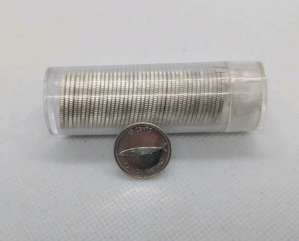 Roll of 1967 Canada Silver Dimes Coins, 10 Cents, UNC BU, Canadian 80% silver - NumisFind