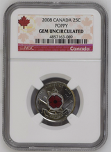 2008 Canada 25c NGC GEM UNC Poppy Quarter Colorized0
