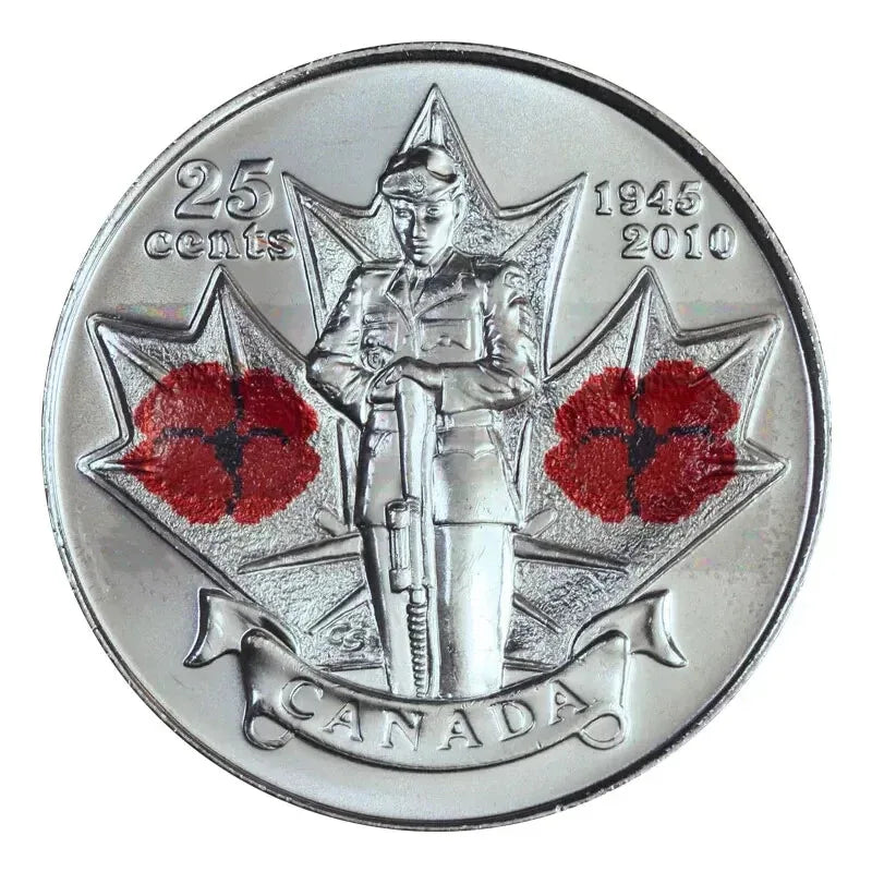 2010 Canada 25 Cents Poppy Colored Quarter - UNC From Roll - NumisFind
