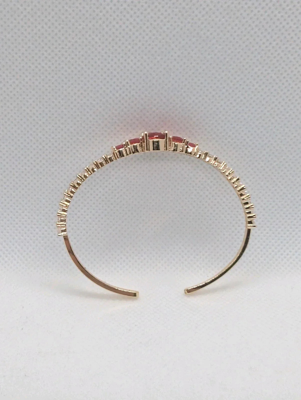 14K Gold Plated 925 Womens Bangle Bracelet With Pink & Clear Stones - NumisFind