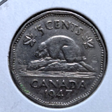 1947 Canada 5 Cent George VI Canadian  Nickel Coin Five Cents Average Circulated0