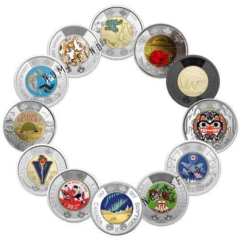 Canada Full Colored Toonie $2 Dollars 12-Coin Set 2017 - 2024 - NumisFind
