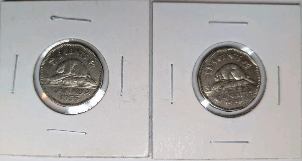 Lot of 1955, 1956 Canada Nickel Five Cents Coins. 5 Cents 5c - NumisFind