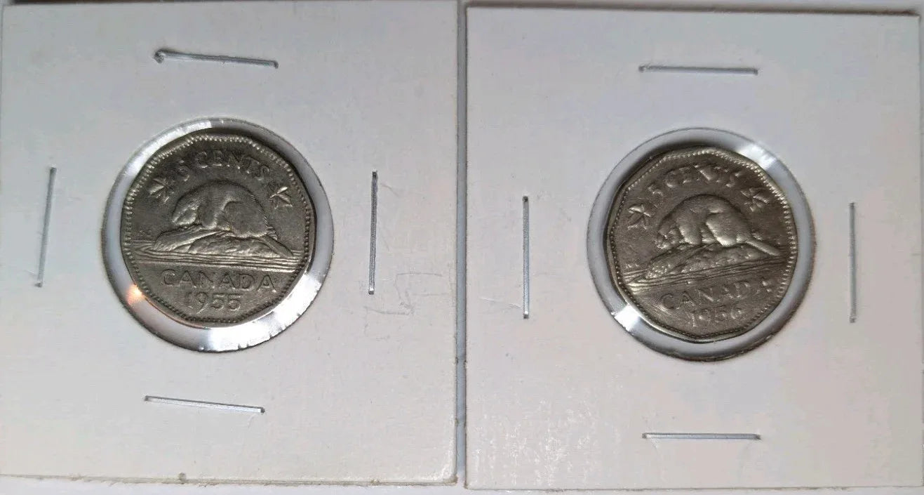 Lot of 1955, 1956 Canada Nickel Five Cents Coins. 5 Cents 5c - NumisFind