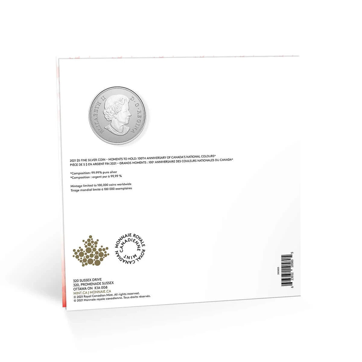 1921-2021 - Moments to Hold - Canada’s National Colours - $5 Pure Silver Coin4