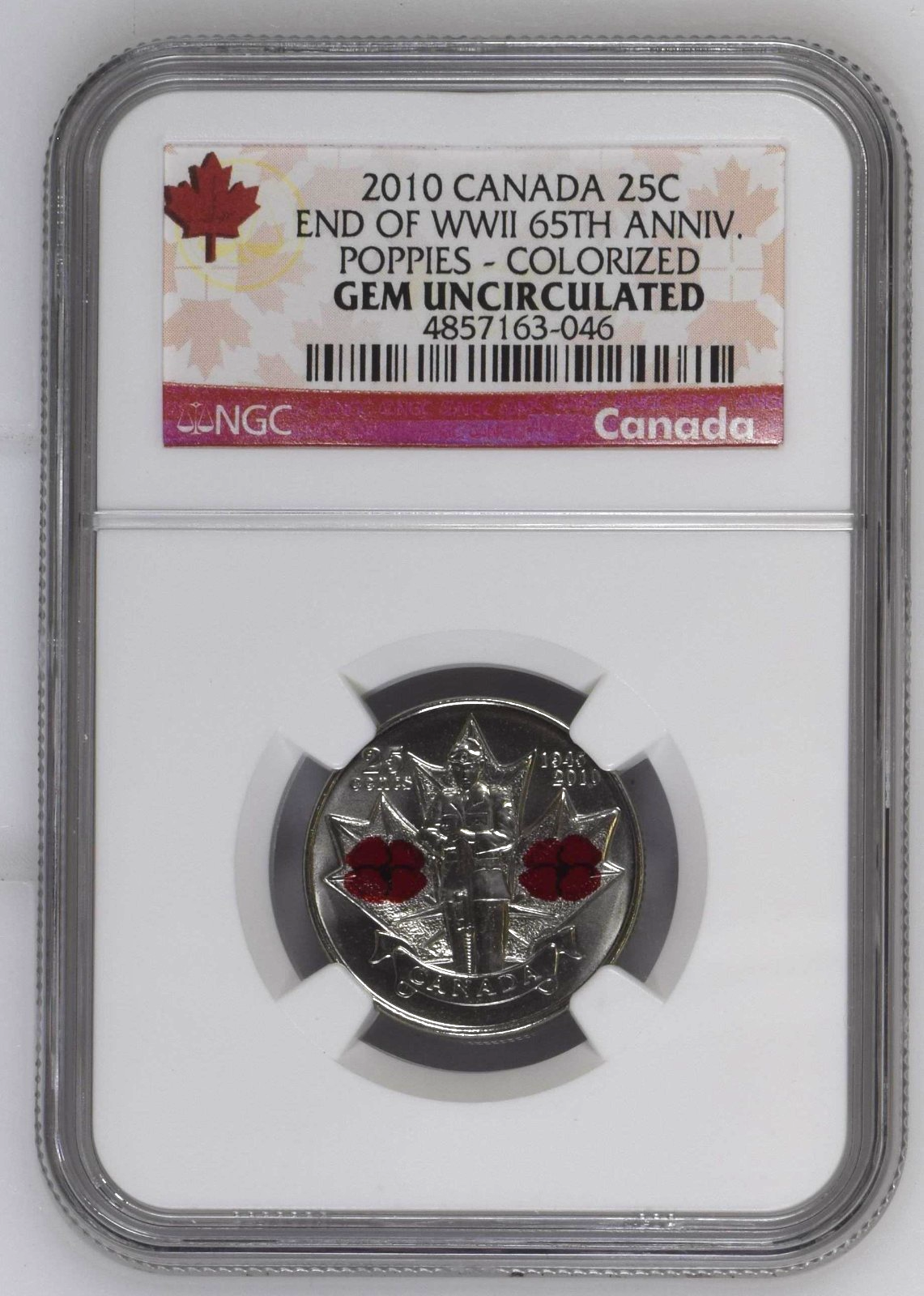 2010 Canada 25c NGC GEM UNC Poppy Quarter Colorized0