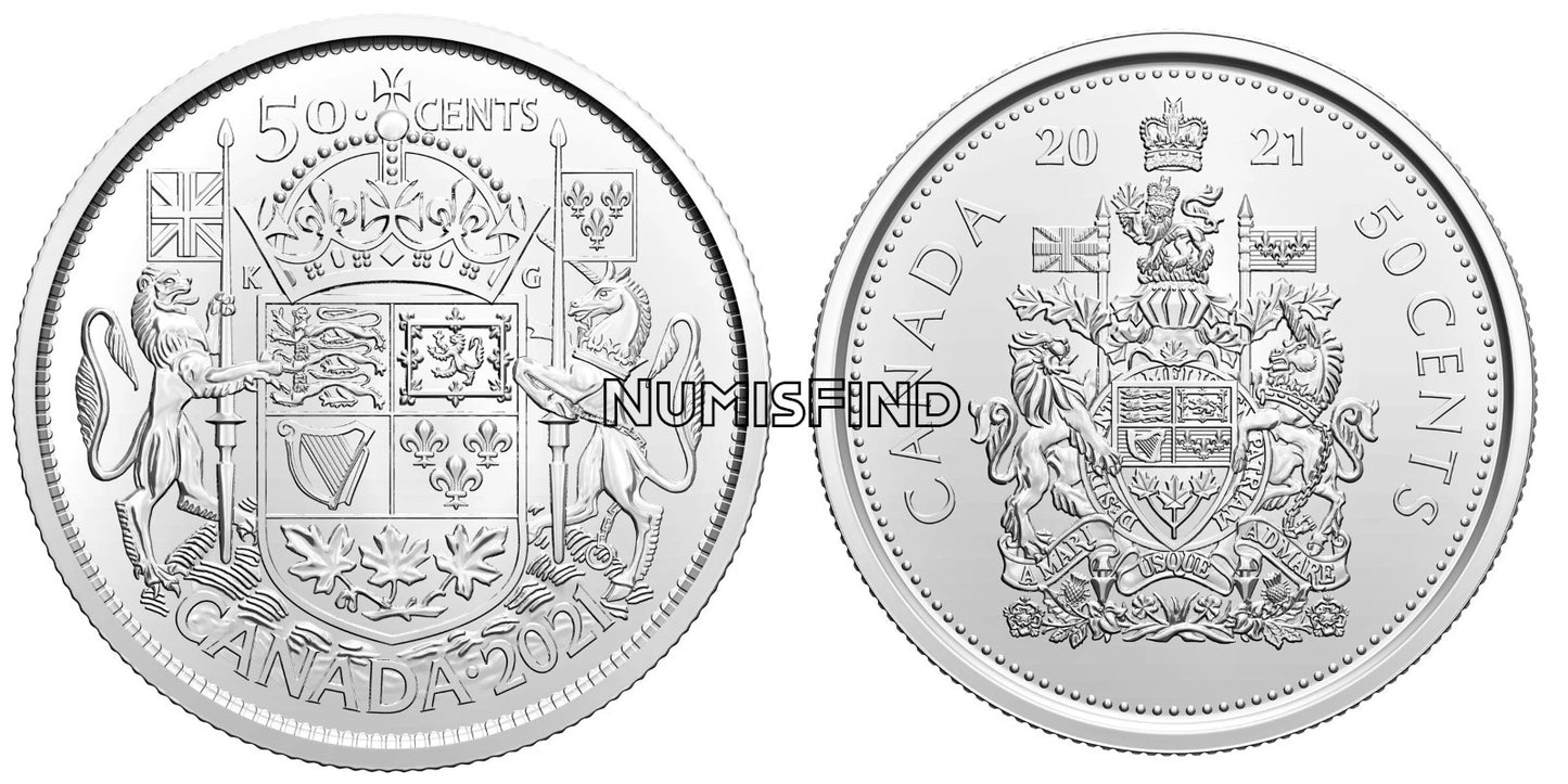 Canada 2021 SET OF TWO Coins 50 Cent Regular & 100th Anniversary Coat of Arms BU0