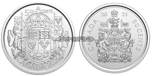 Canada 2021 SET OF TWO Coins 50 Cent Regular & 100th Anniversary Coat of Arms BU0