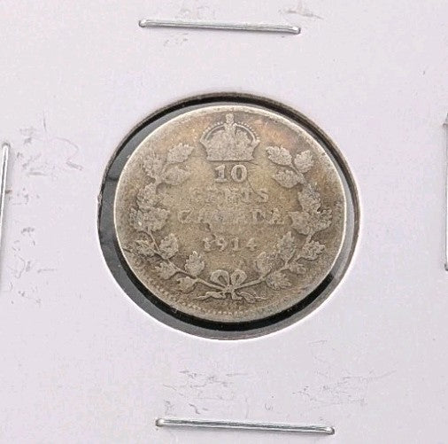 1914 Canada King George V Silver 10 Cents Coin0