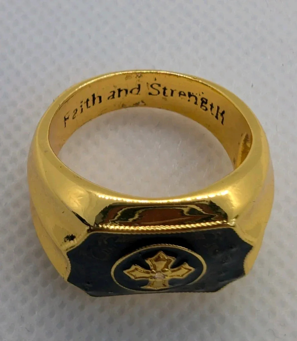 18k Gold Plated Ring, size 9,5 - Beautiful Cross Design - Faith And Strength - NumisFind