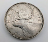 Canada 1949 25 Cents 25c Canadian Caribou Quarter Coin - 80% Silver - ASW .150oz0