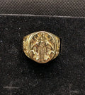 Designer Handmade Textured Saints Gold Plated Ring For Anniversary Gift0