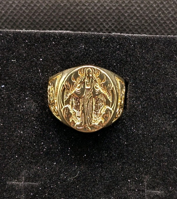 Designer Handmade Textured Saints Gold Plated Ring For Anniversary Gift0