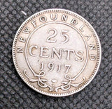 1917 Newfoundland Canada Silver Quarter 25 Cents Coin0