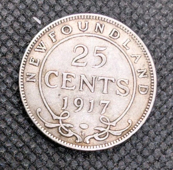 1917 Newfoundland Canada Silver Quarter 25 Cents Coin0