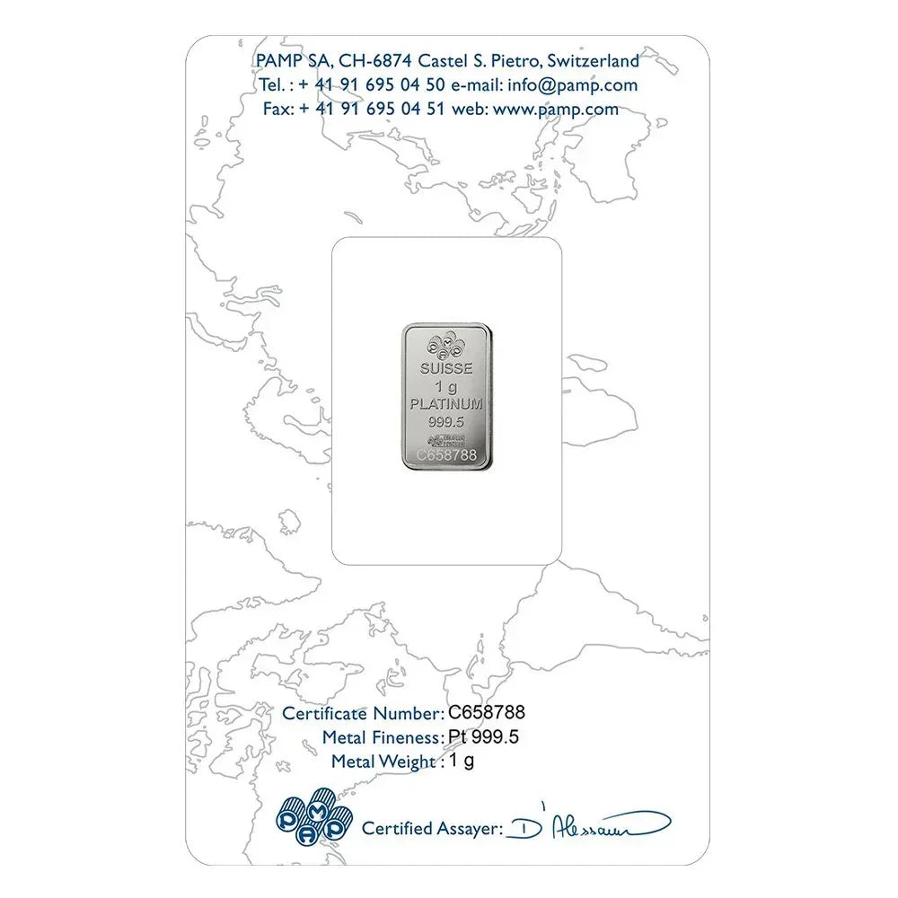 1g .995 fine PAMP Platinum Bullion Bar. Solid pure platinum for investment/gift - NumisFind