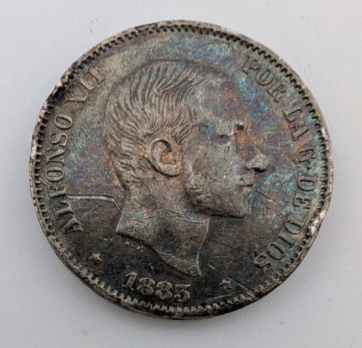 1883 Philippines .835 Silver 50 Centavos de Peso Alfonso XII Spanish RARE - XF1
