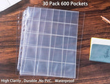 30 Pack Coin Flip Sleeves 600 Pocket Binder Pages for 2x2 Coin Holders Storage1