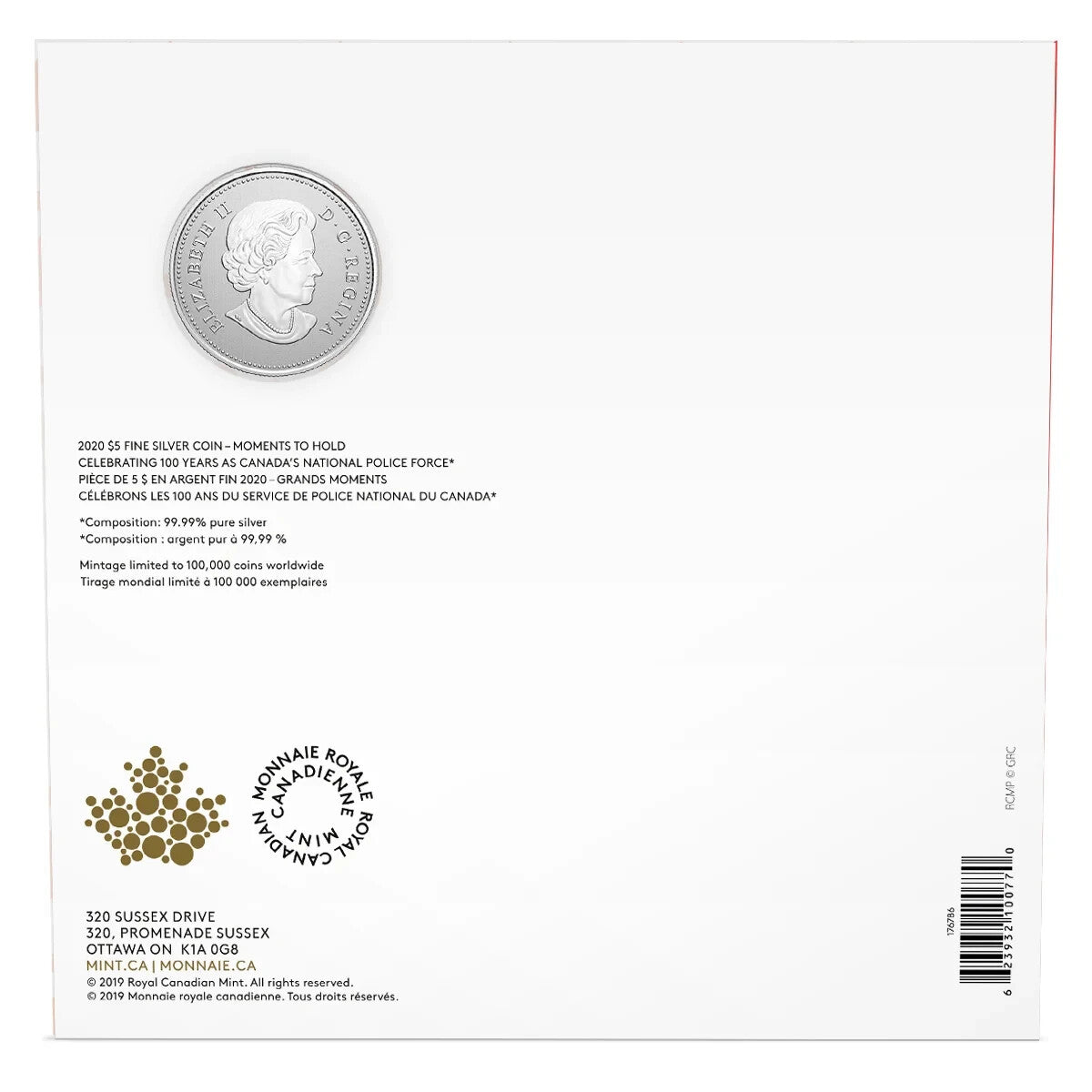 2020 Canada $5 .9999 Silver - 100 Years of the RCMP Canada's National Police4