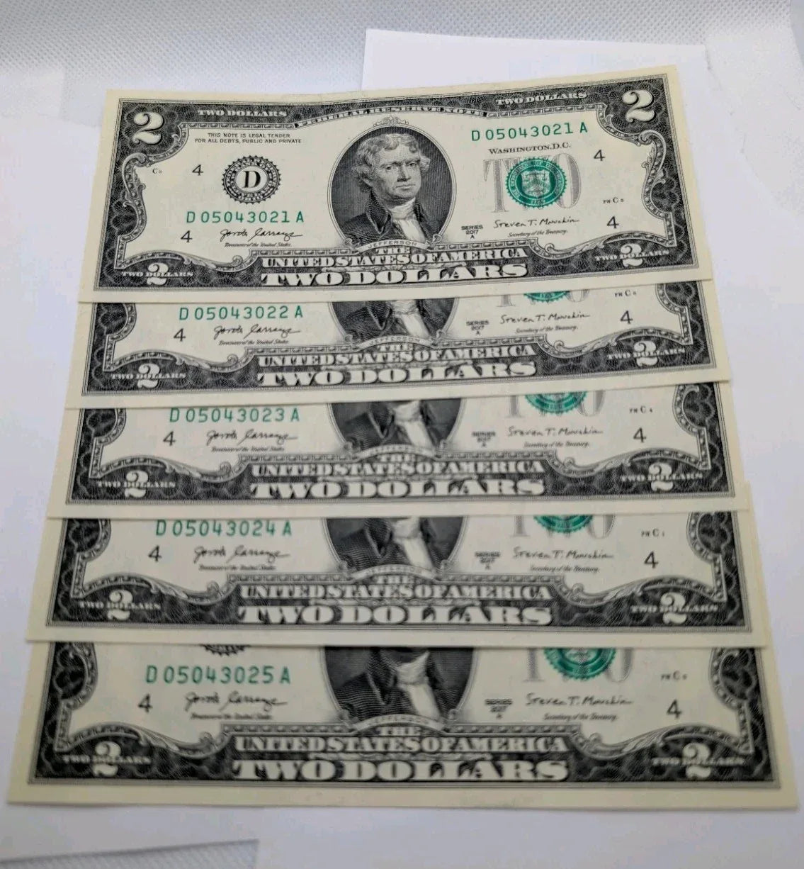 LOT 5 Consecutive Serial Number 2017 Two Dollar $2 Federal Reserve Banknote UNC - NumisFind