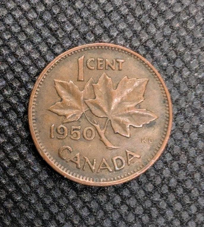 1950 Canada Small Cent Canadian 1 penny coin - NumisFind