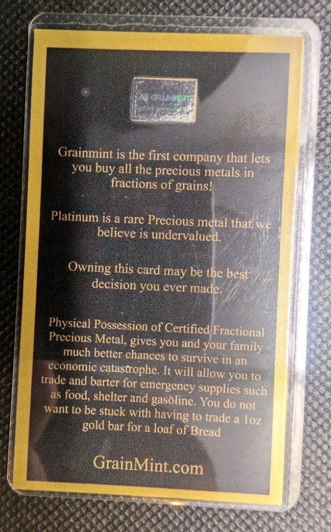 1/10 GRAM 99.9% PURE PLATINUM GRAINMINT CERTIFIED IN COA CARD - NumisFind