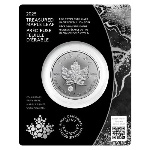2025 Treasured Silver Maple Leaf 1oz .9999 - Polar Bears Privy - NumisFind