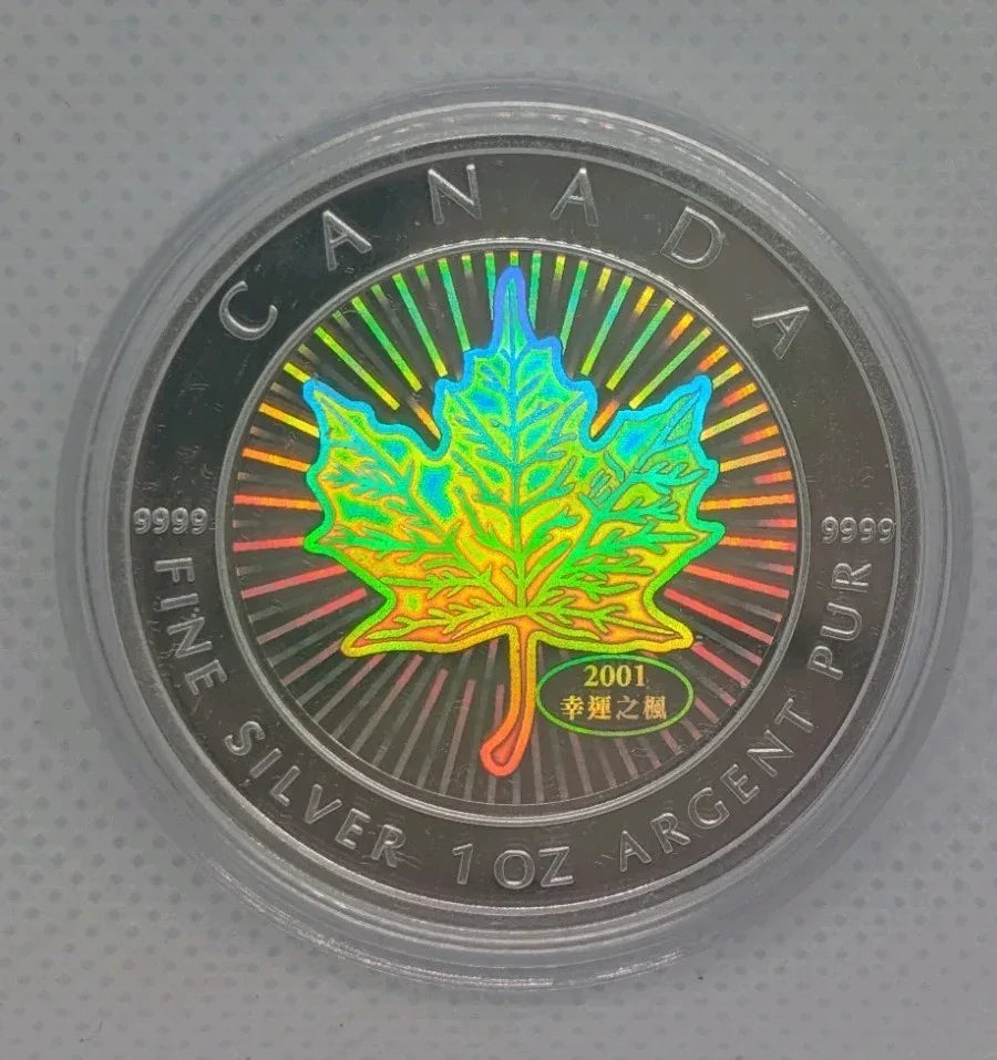 2001 $5 Maple of Good Fortune - 1 oz. Pure Silver Hologram Coin - Perfect condit - NumisFind