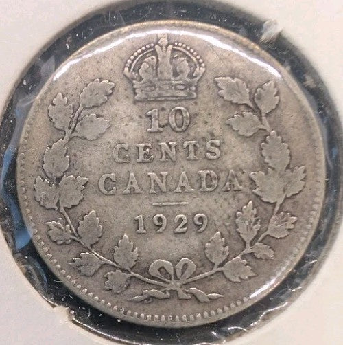 1929 Canada 10 Cents Silver Dime VG8 - George V - 80% Silver0