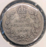 1929 Canada 10 Cents Silver Dime VG8 - George V - 80% Silver0