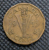 1943 Canada Tombac Five Cents Coin. Nickel 5 cents 5c0