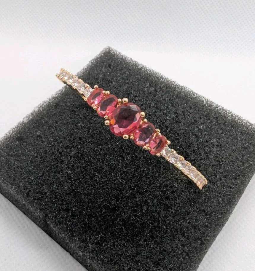 14K Gold Plated 925 Womens Bangle Bracelet With Pink & Clear Stones - NumisFind