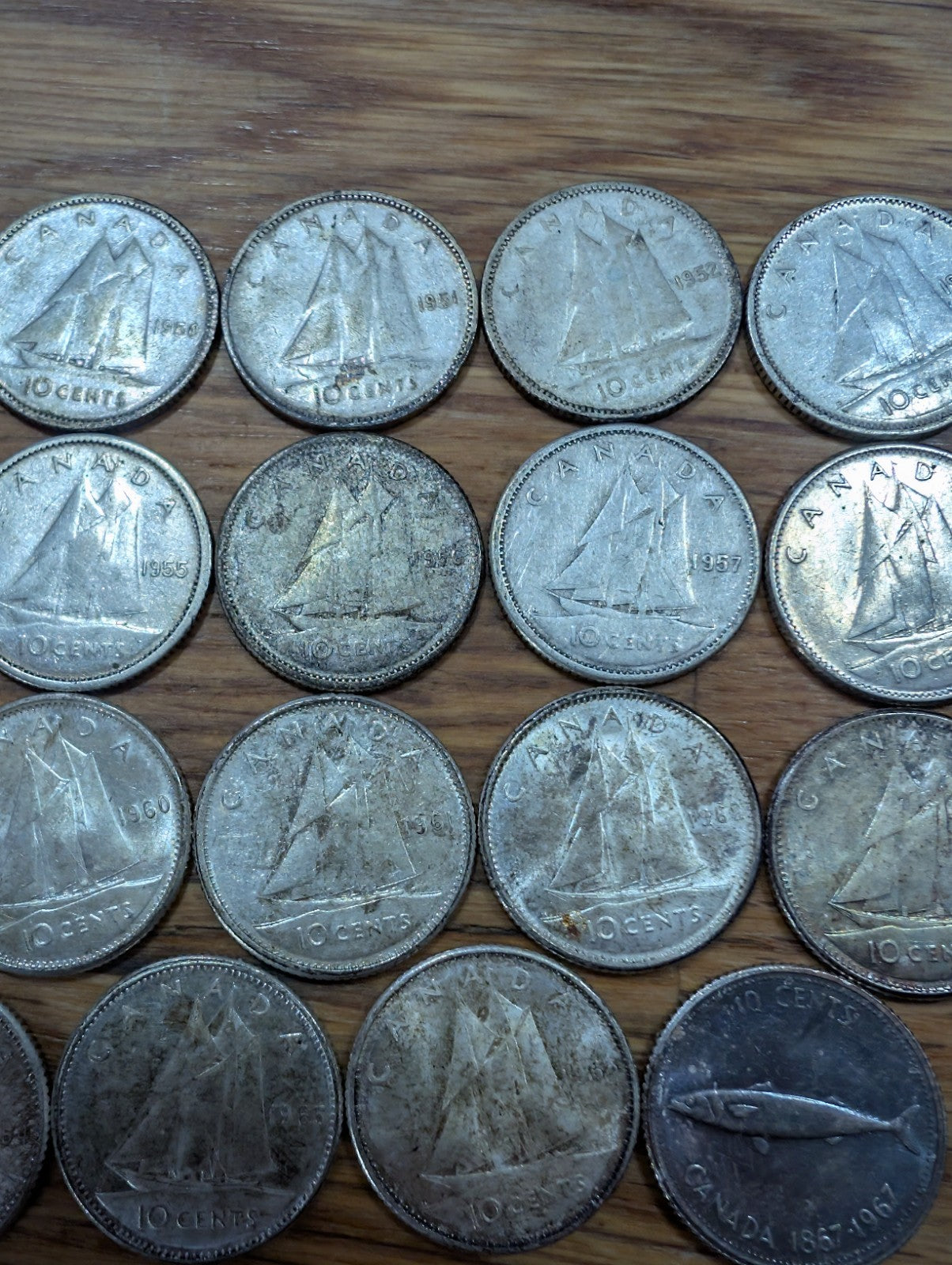 SET OF 19 1949-1967 Canada Silver 10 Cent Dime Coins!3