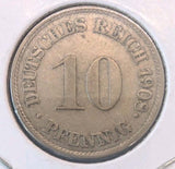 1908J Germany 10 Pfennig Coin – German Empire WWI Era Vintage Pfennig0